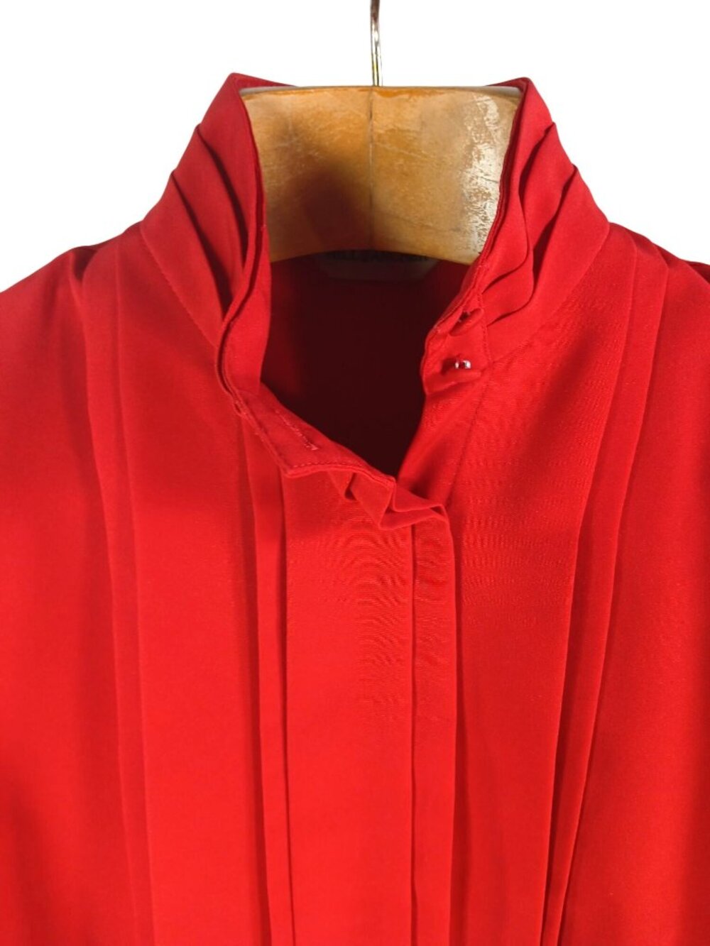 Vintage 80s Hill Archer Red High Neck Pleated Blouse Size 12 Long Sleeve Pleated - Picture 2 of 16